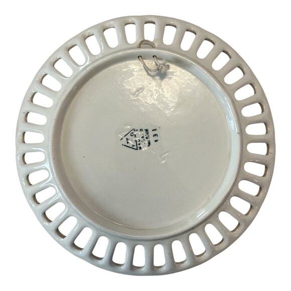 Vintage Polish Pierced Ceramic Plate – Hand Painted Floral – 9.5" – Mid-Century - Picture 2 of 4